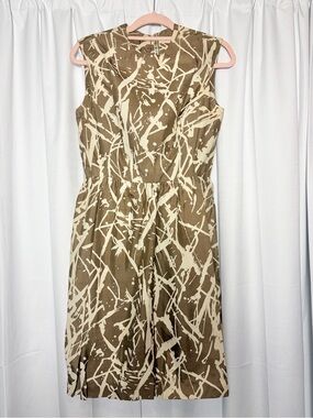 RARE Vintage 1960’s Geoffrey Beene Brown & Creme Abstract Satin Wiggle Dress S/M